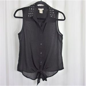 Dizzylizzy Black Sheer High Low Blouse Studded S